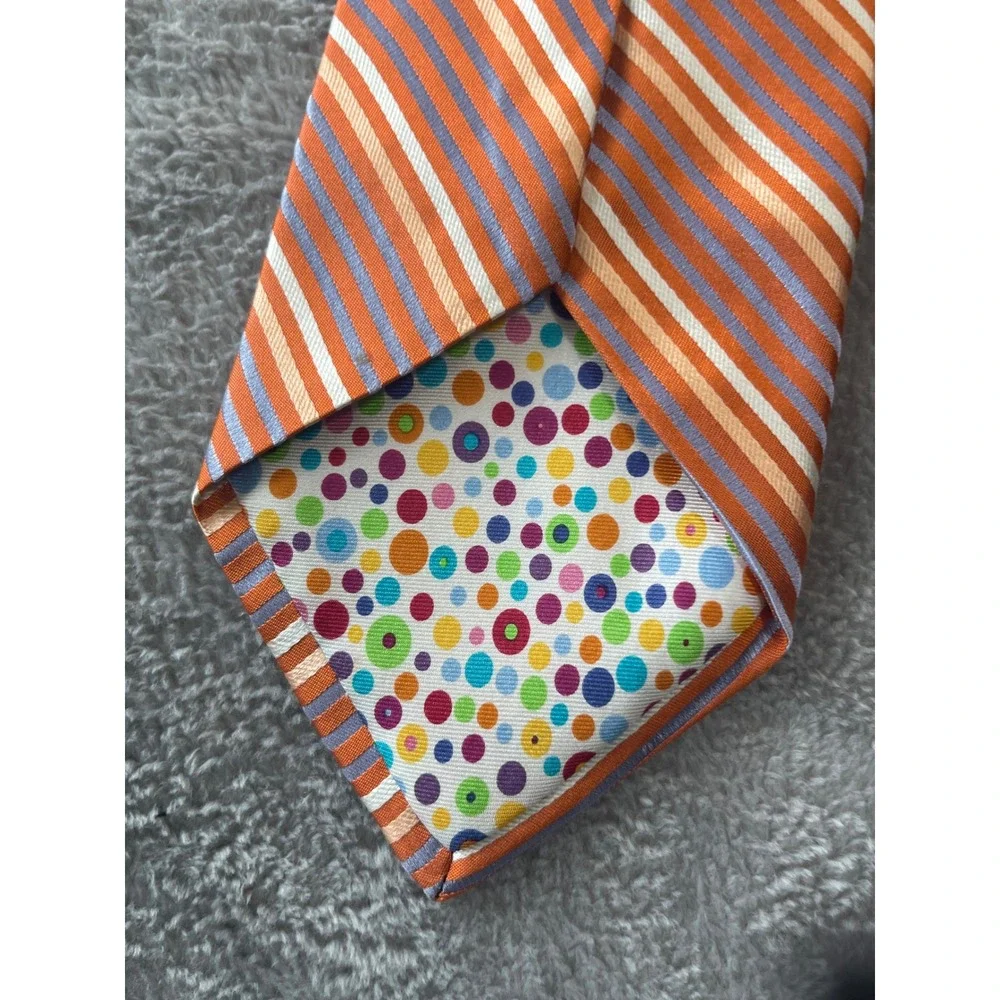 City of London Necktie Mens Orange Blue Striped 100%‎ Silk Business